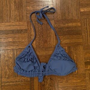 Xhiliration Dusty Blue Ruffle Triangle Bikini Top